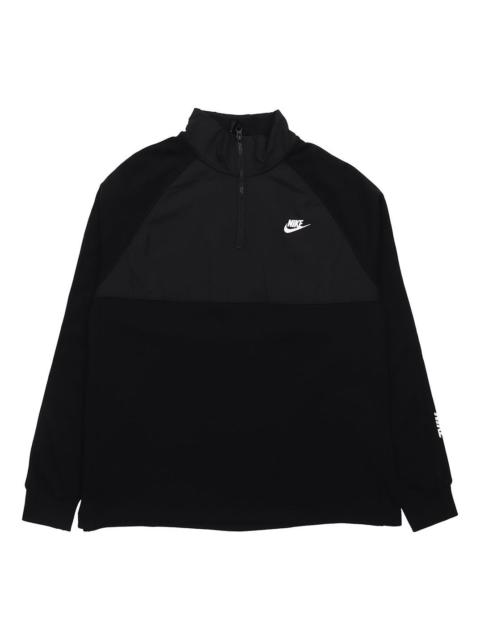 Nike Sportswear Hybrid Fleece Lined Large Logo Zipper Cardigan Splicing Pullover Black CJ4419-010