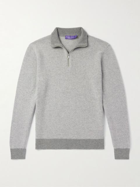 Ralph Lauren Slim-Fit Suede-Trimmed Cashmere Half-Zip Sweater Gray