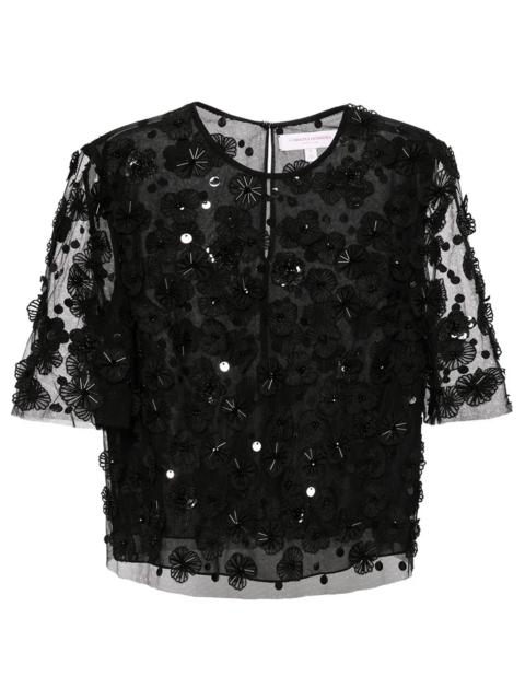 Embellished Crewneck Top Nylon Tulle