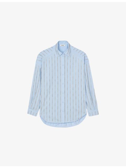 Sandro Embellished Tie-Front Cotton Shirt