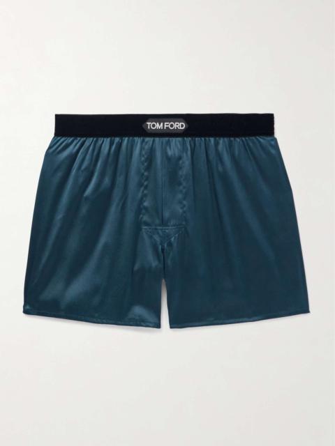 TOM FORD Velvet-Trimmed Stretch-Silk Satin Boxer Shorts