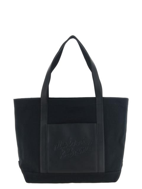 Maison Kitsuné Canvas And Large Leather Shopping Bag