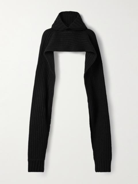 sacai Cropped Hooded Ribbed Wool-blend Sweater