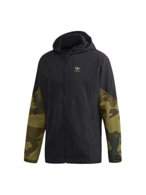 adidas adidas originals Camo Wb Camouflage Splicing Sports hooded Windbreaker Jacket Black FM3359