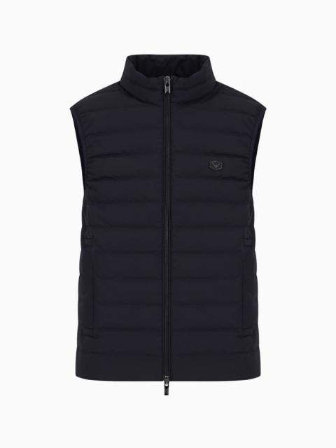 EMPORIO ARMANI Sleeveless full-zip down jacket in quilted nylon with eagle logo patch