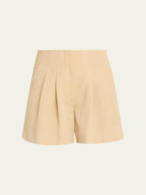 VERONICA BEARD Gables Pleated Linen-Blend Shorts