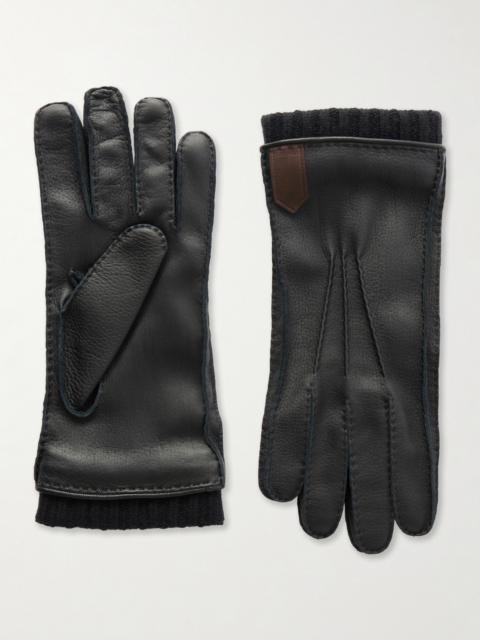 Canali Ribbed Cashmere-Trimmed Leather Gloves