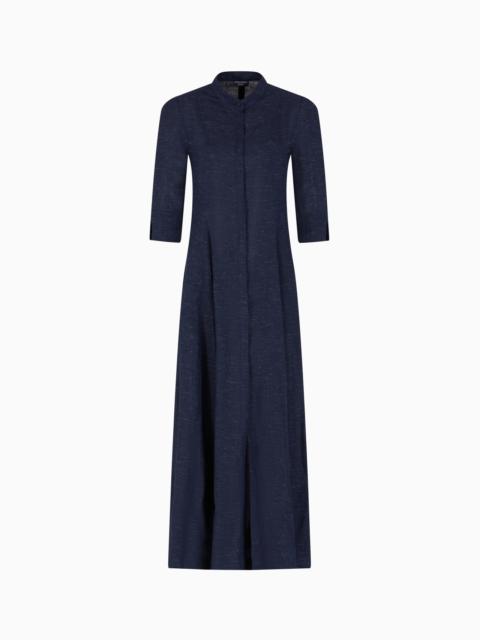 EMPORIO ARMANI ICON LINEN-BLEND CHAMBRAY LONG DRESS