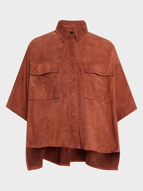 Brunello Cucinelli Suede Short-Sleeve Oversized Utility Shirt