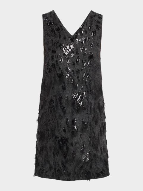 Brunello Cucinelli Animalier Sequin V-Neck Mini Dress