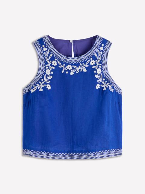 BODEN Sofia Embroidered Linen Top-Bright Blue