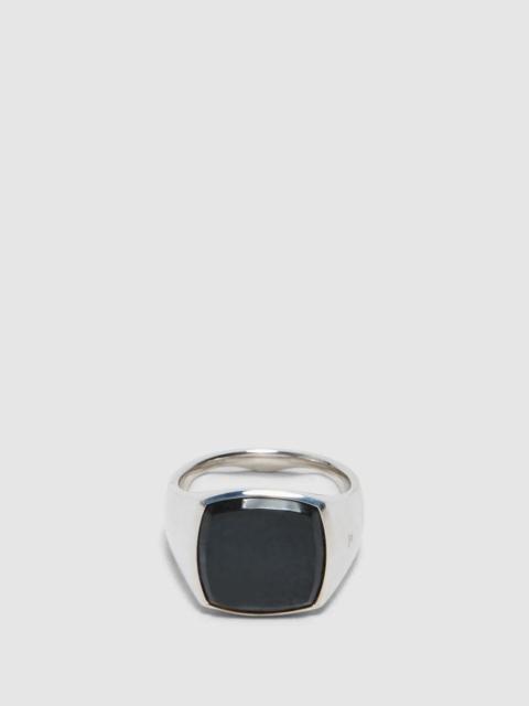 TOM WOOD Cushion black larvikite ring