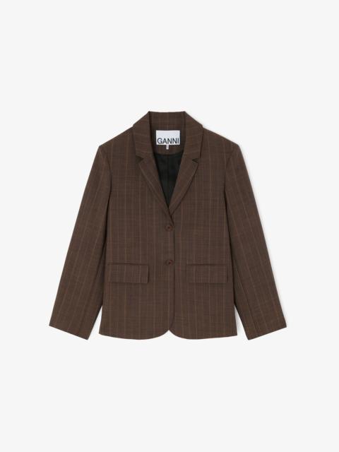 GANNI BLAZER IN BROWN PINSTRIPE WOOL