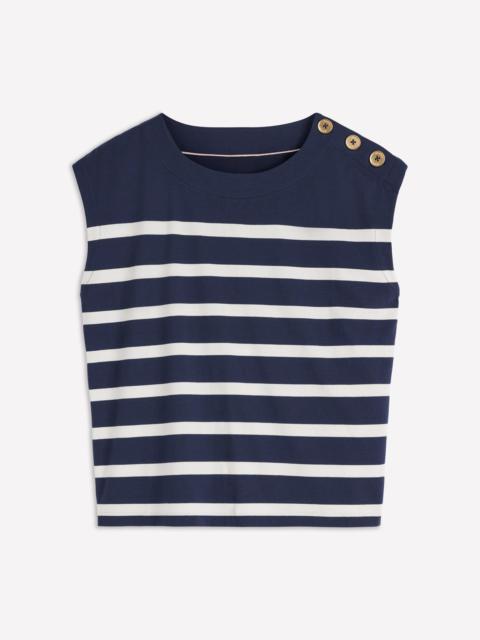 BODEN Button Detail T-Shirt-Navy and Ivory Stripe