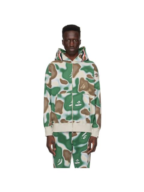 A BATHING APE® Green & Brown Liquid Camo Shark Hoodie