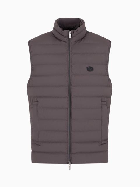 Sleeveless full-zip down jacket in quilted nylon with eagle logo patch