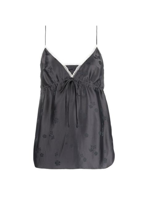 floral-motif drawstring sleeveless top