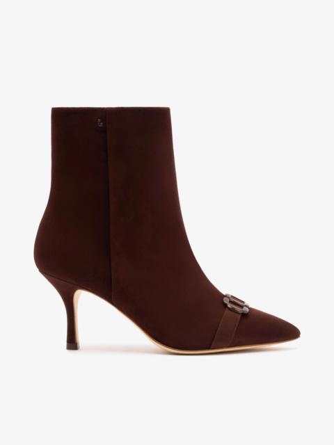 Larroudé Mini Kate Boot In Brown Suede and Daisy Accent