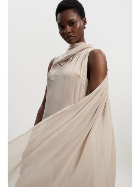 KAREN MILLEN Satin Drape Georgette Cape Detail Midi Dress