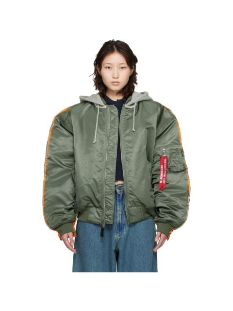 VETEMENTS Khaki Alpha Industries Edition Attached Hood Bomber Jacket