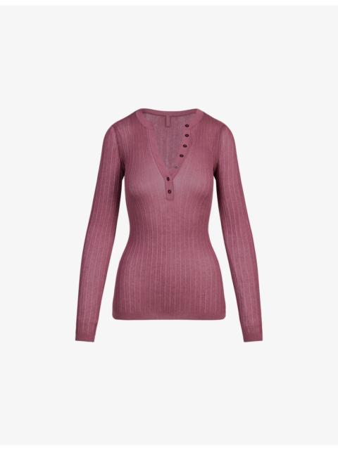 SKIMS Long-Sleeve Sheer Knit Henley Top