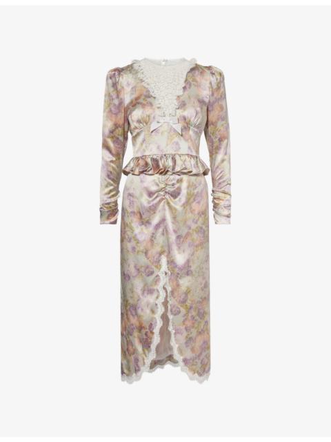 Alessandra Rich Floral-Print Frilled Silk Midi Dress