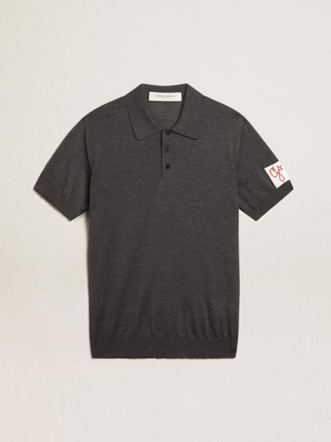 Men’s short-sleeved polo shirt in gray merino wool