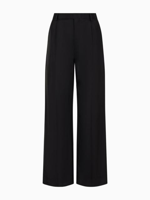 Micro-ribbed fluid viscose trousers with crease