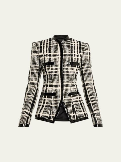 LaQuan Smith Check Tweed Single-Breasted Tailored Jacket