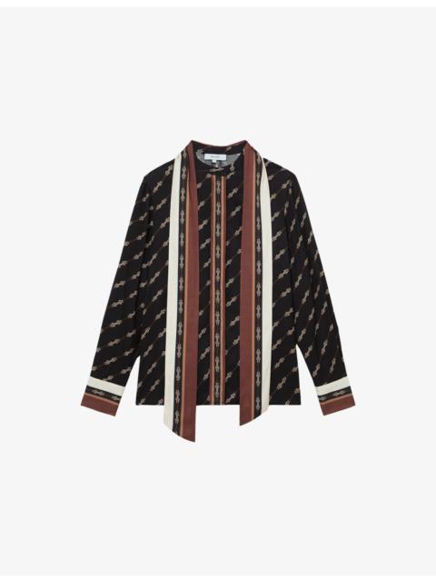 REISS Lydia Tie-Neck Chain-Print Woven Shirt