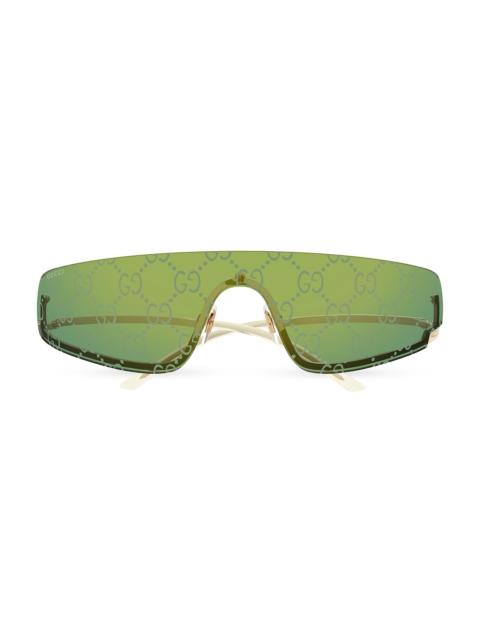 GUCCI Men's Tom GG1561S 99MM Shield Sunglasses - Ivory Green Mirror