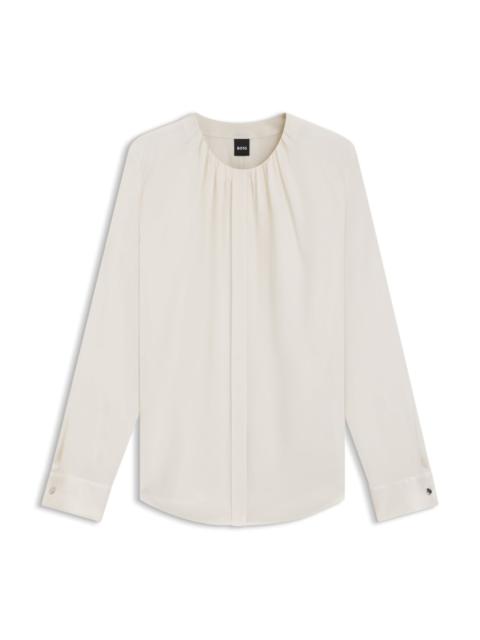 BOSS COLLARLESS REGULAR-FIT BLOUSE IN STRETCH SILK