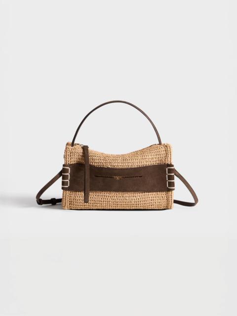 JW Anderson SMALL LOAFER BAG IN NATURAL & BROWN CROCHETED RAFFIA