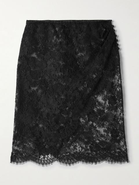 SAINT LAURENT Scalloped cotton-blend lace midi skirt Black