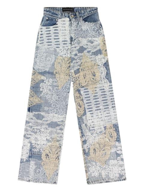 WHO DECIDES WAR grid lace straight-fit jeans