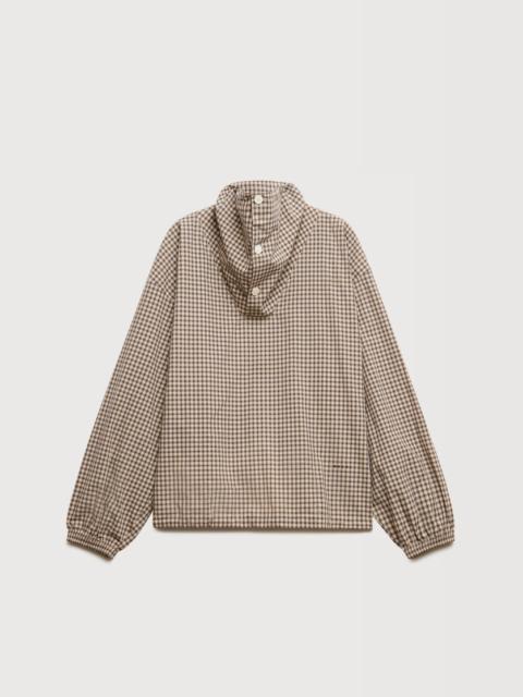 Marni BROWN CHECKED POPLIN SHIRT WITH FUNNEL NECK