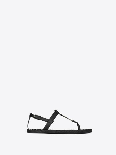 SAINT LAURENT cassandra flat sandals in smooth leather with silver-tone monogram