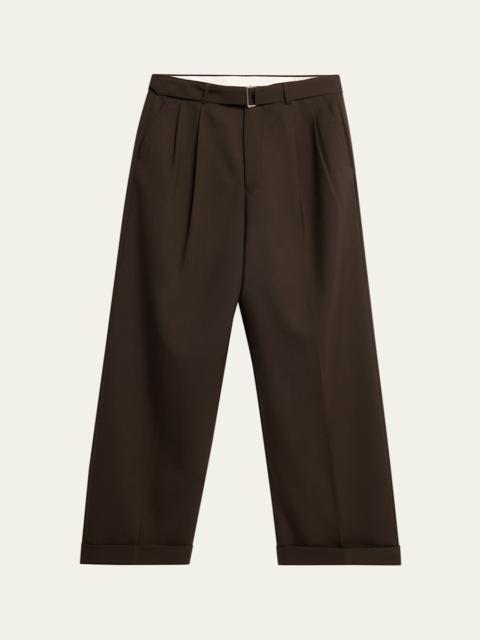 OFFICINE GÉNÉRALE Men's Dark Brown Wool Evans Pleated Pants