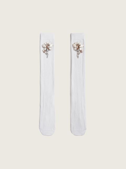 Simone Rocha Poppy Crystal Flower Ribbed Knee Socks