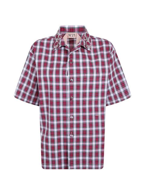N°21 crystal-embellished tartan-print shirt