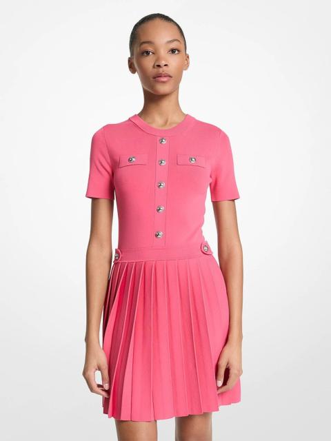 MICHAEL KORS Stretch Knit Pleated Mini Dress