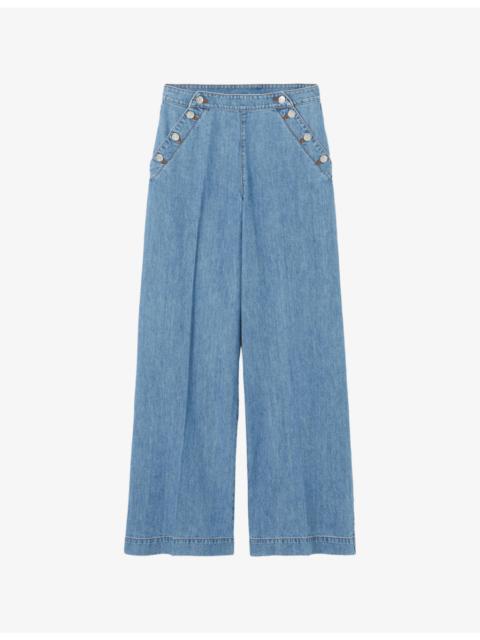 Claudie Pierlot Button-Up Wide-Leg Denim Jeans