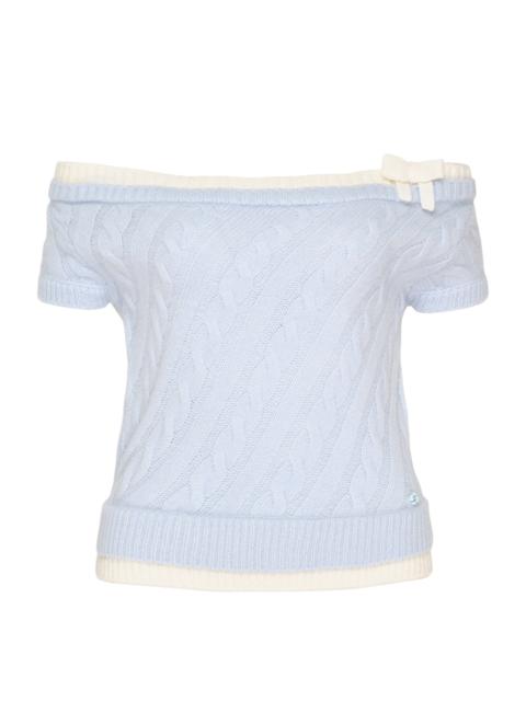 SHUSHU/TONG Bow Off-Shoulder Knit Crop Top