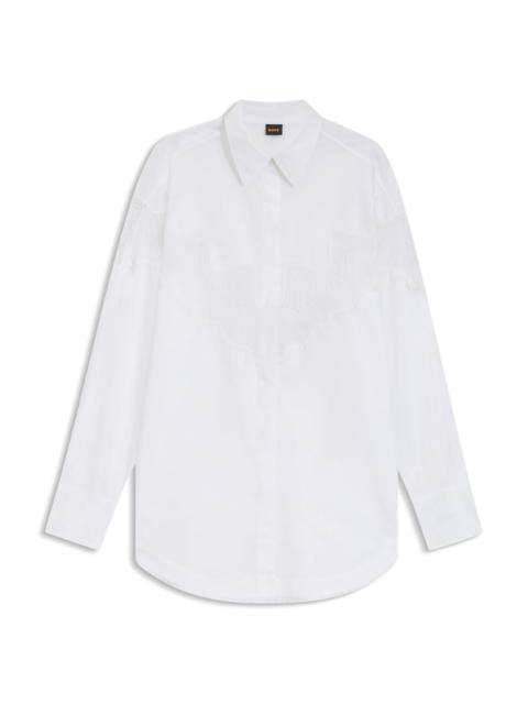 BOSS OVERSIZE-FIT BLOUSE IN COTTON CANVAS WITH LACE INTARSIA