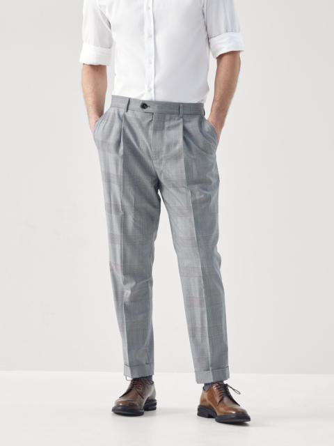 Virgin wool Prince of Wales leisure fit trousers with pleat