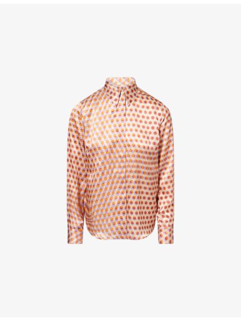 Dries Van Noten Polkadot Long-Sleeve Silk Shirt