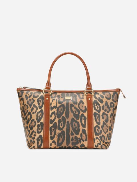 Dolce & Gabbana Medium leopard-print Crespo shopper with branded plate