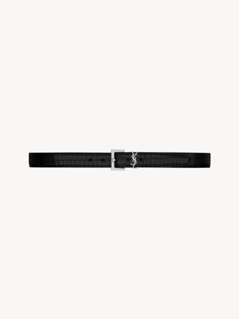 SAINT LAURENT cassandre belt in crocodile-embossed leather