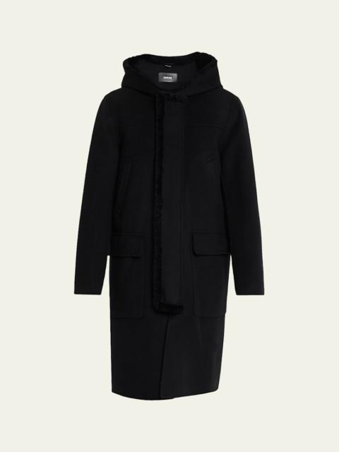 MACKAGE Men's Abraham Long Wool Coat with Shearling Trim