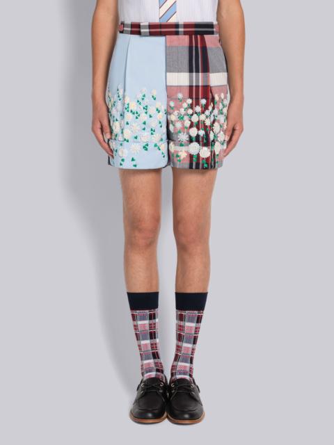 Thom Browne SEQUIN AND PEARL FLORAL SIDE TAB SINGLE PLEAT SHORT